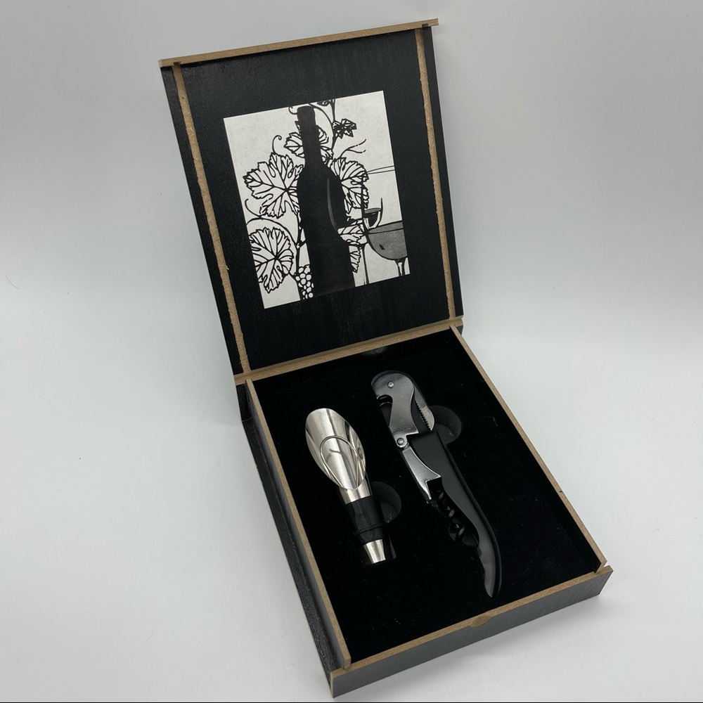 2-piece wine opener and pourer set, solid black,Silver. ✨New